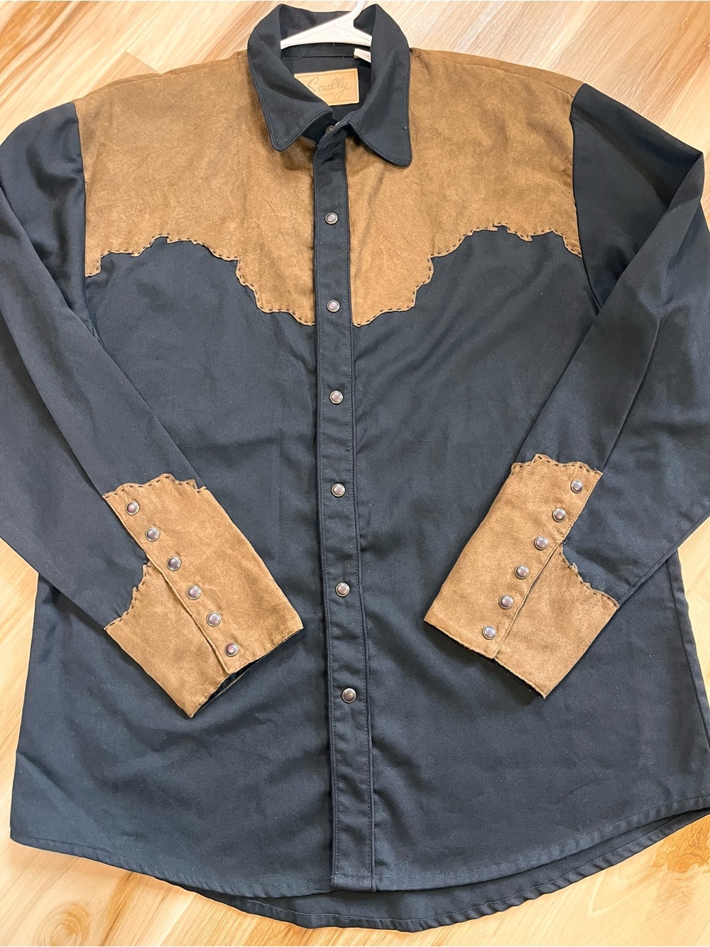 Scully VTG Faux Suede Pearl Snap Down Western Shirt M Cowboy Rockabilly Black